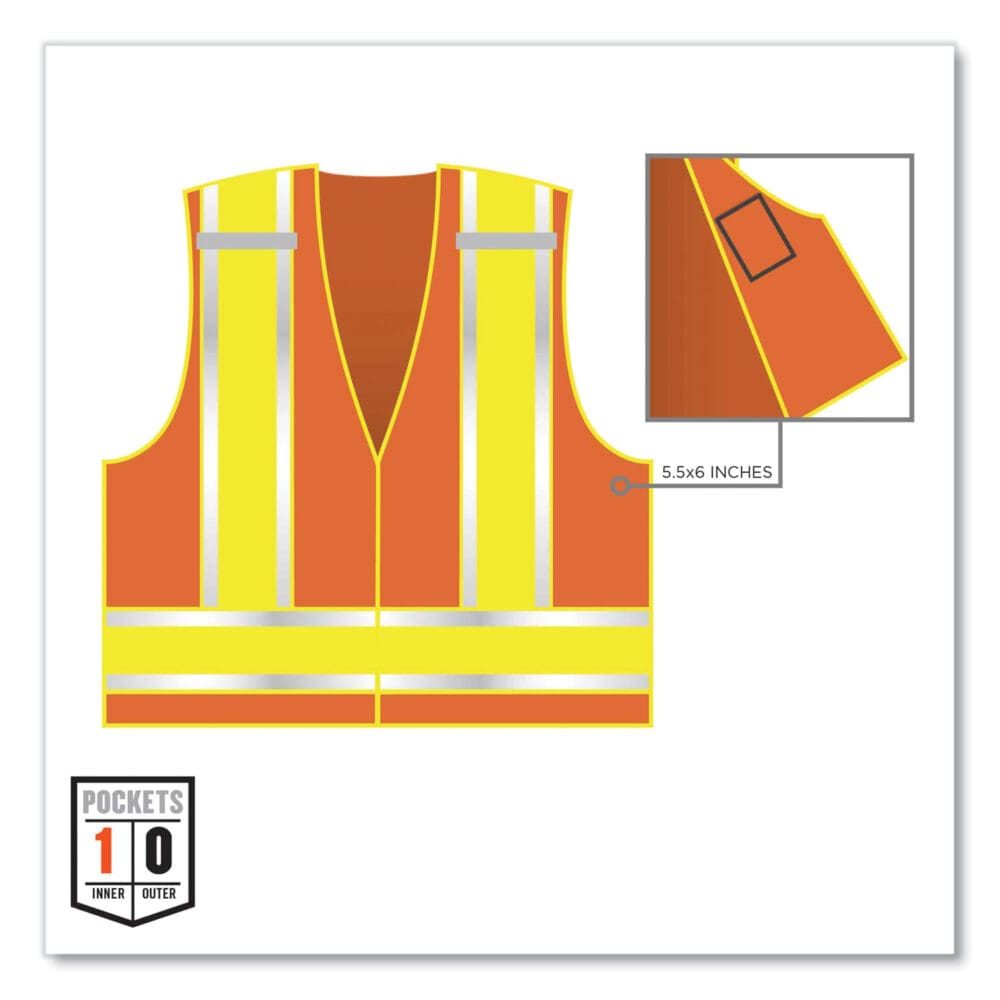 GloWear 8245PSV Class 2 Public Safety Vest, Polyester, 4X-Large/5X-Large, Orange, Ships in 1-3 Business Days - Image 4