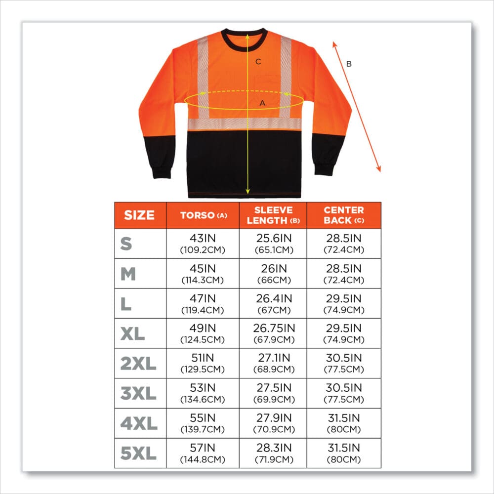 GloWear 8281BK Class 2 Long Sleeve Shirt with Black Bottom, Polyester, Medium, Orange, Ships in 1-3 Business Days - Image 3