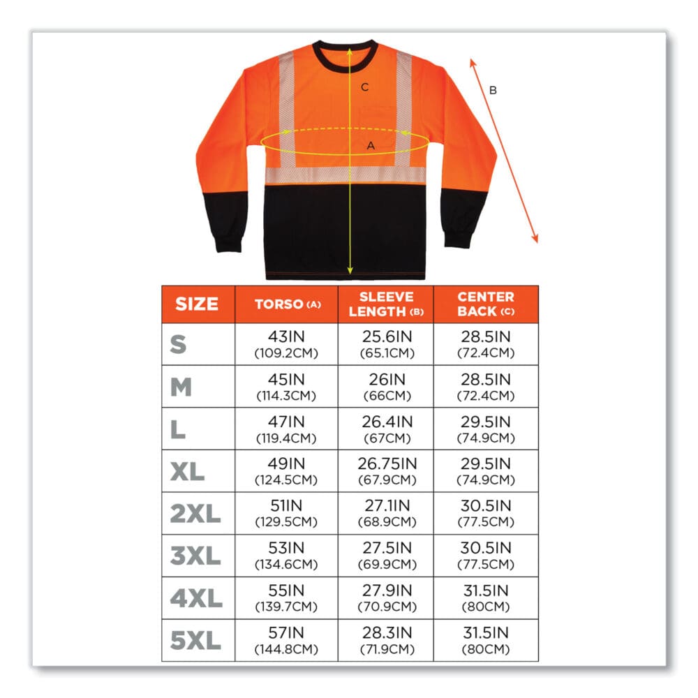 GloWear 8281BK Class 2 Long Sleeve Shirt with Black Bottom, Polyester, X-Large, Orange, Ships in 1-3 Business Days - Image 3