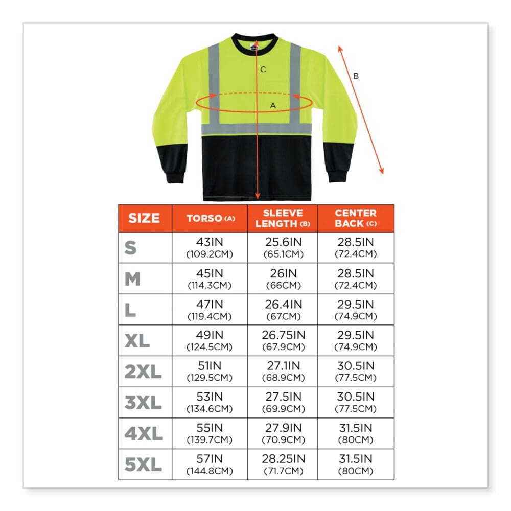 GloWear 8291BK Type R Class 2 Black Front Long Sleeve T-Shirt, Polyester, 2X-Large, Lime, Ships in 1-3 Business Days - Image 2