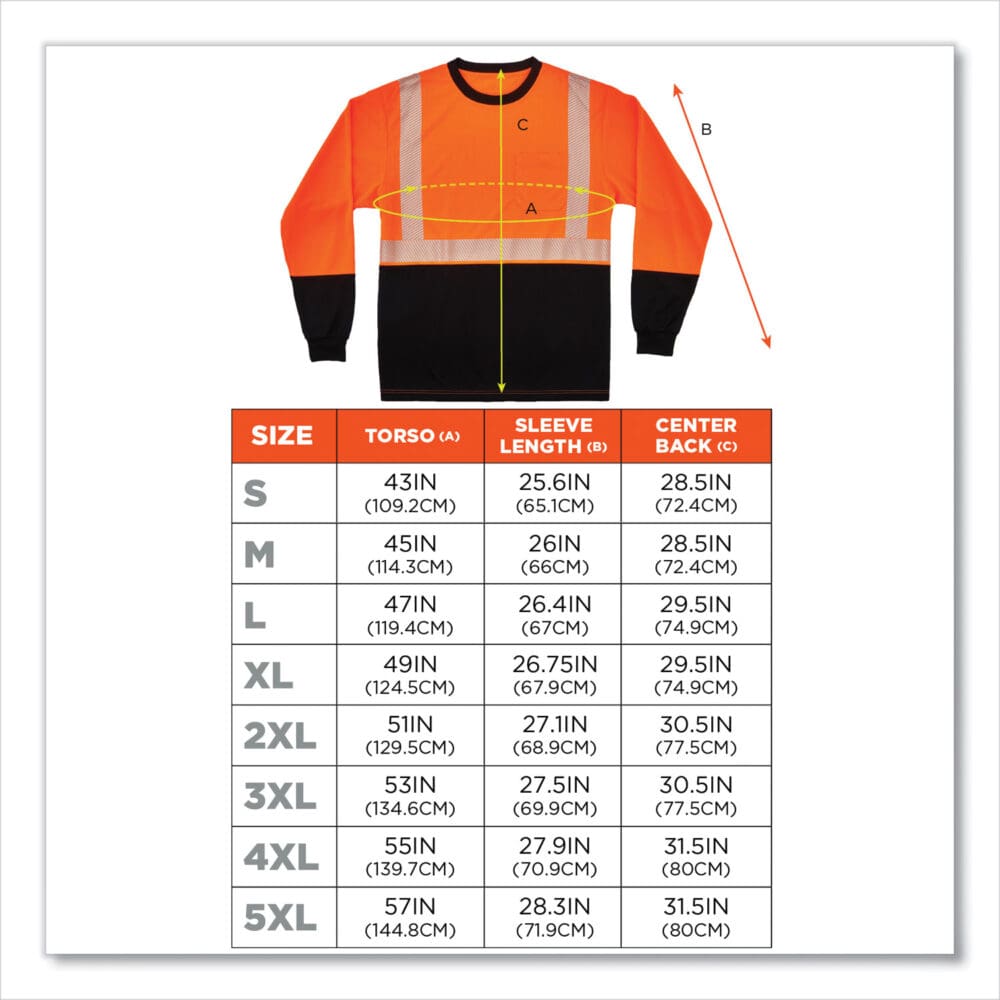 GloWear 8281BK Class 2 Long Sleeve Shirt with Black Bottom, Polyester, Small, Orange, Ships in 1-3 Business Days - Image 3