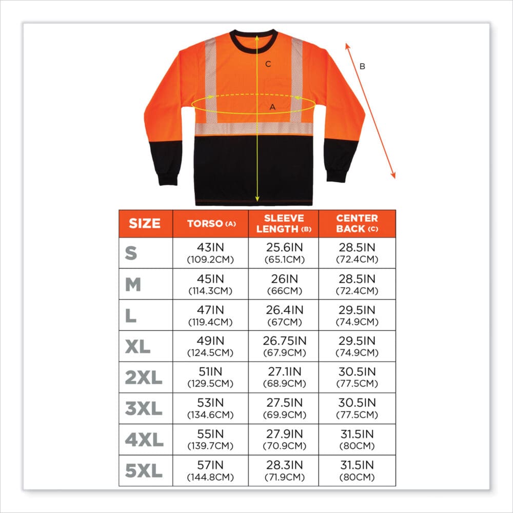 GloWear 8281BK Class 2 Long Sleeve Shirt with Black Bottom, Polyester, 3X-Large, Orange, Ships in 1-3 Business Days - Image 3