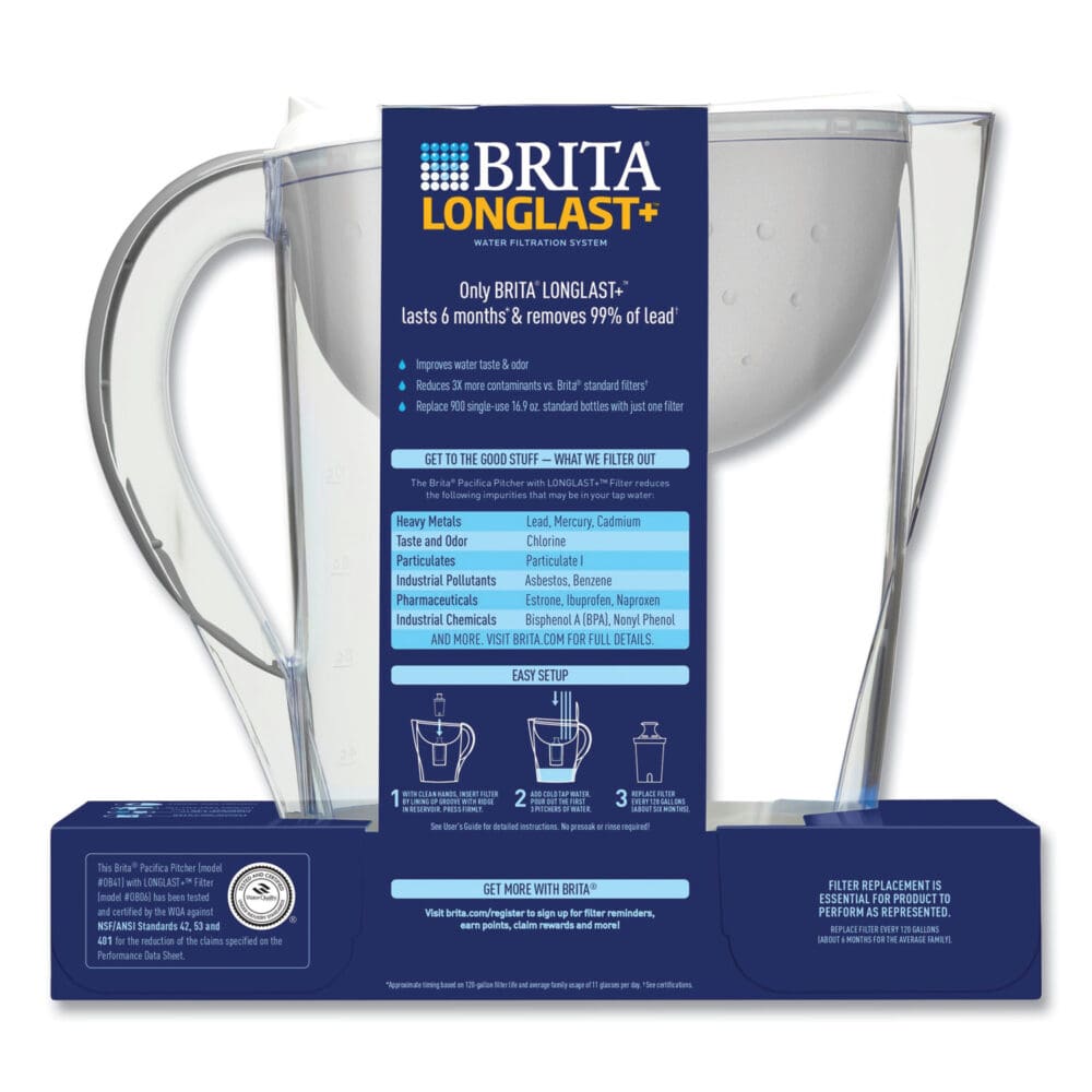 Pacifica Pitcher with Longlast+ Filter, 0.63 gal, White/Clear - Image 2