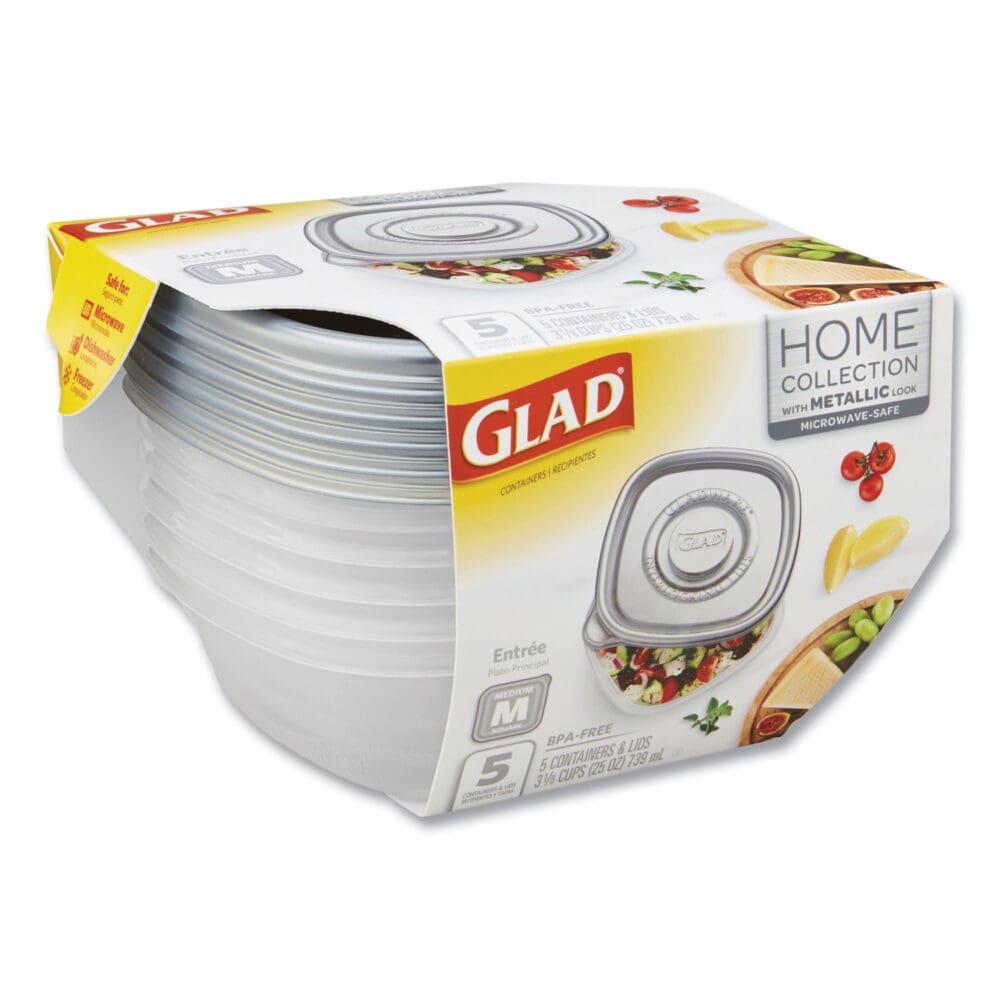 Home Collection Food Storage Containers with Lids, Medium Square, 25 oz, Clear/Metallic, Plastic, 5/Pack - Image 2