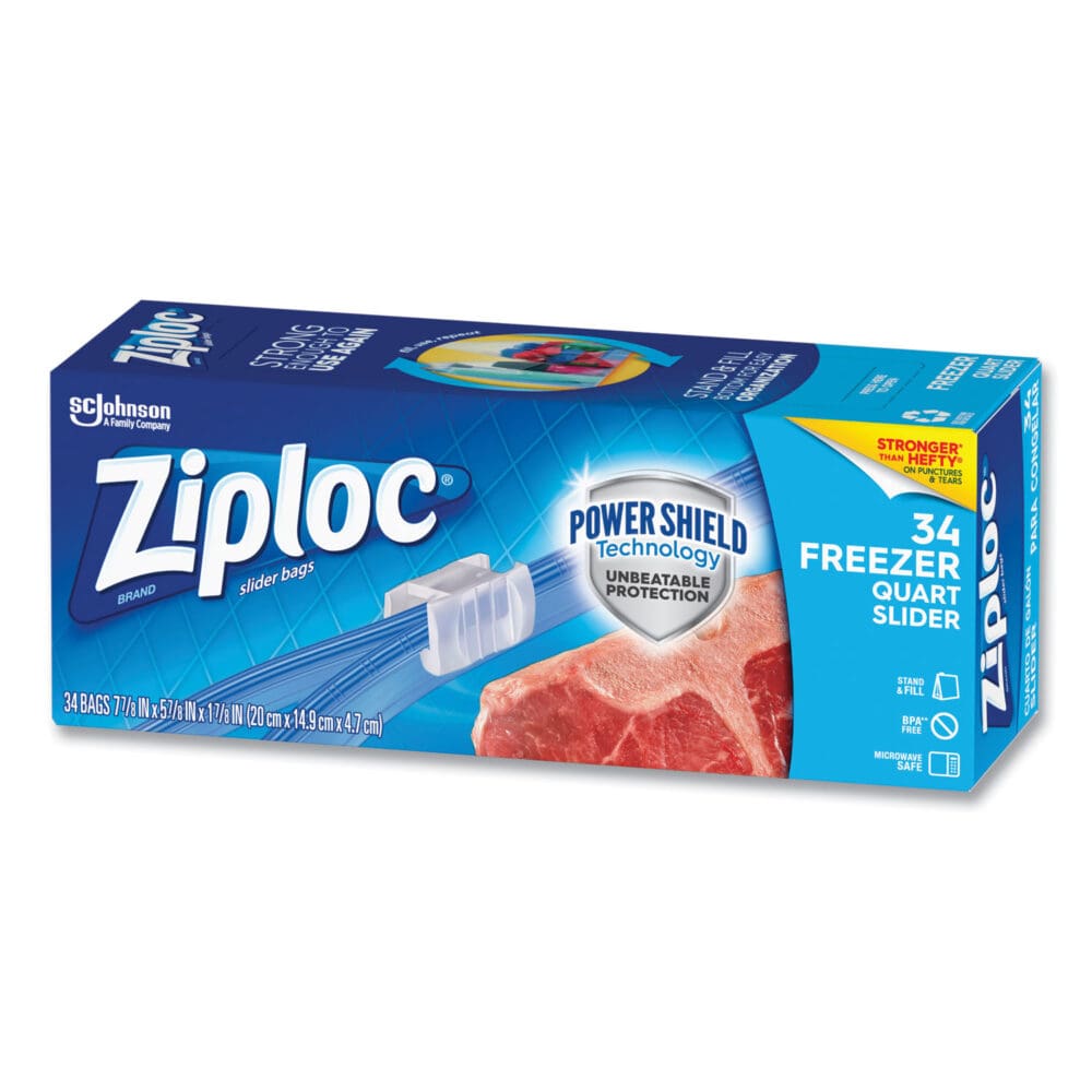 Slider Freezer Bags, 1 qt, 1.75 mil, 5.88" x 1.88" x 7.88", Clear, 34/Box - Image 2