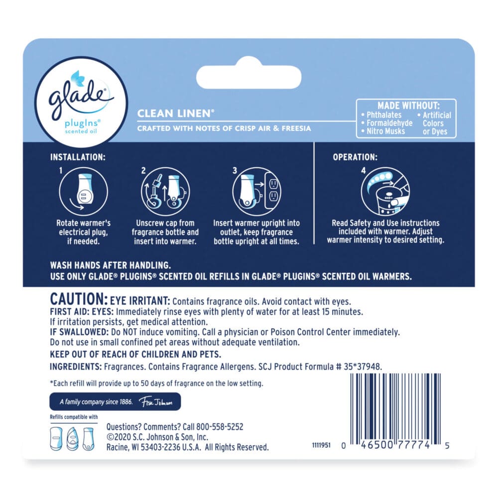 Plugins Scented Oil Refill, Clean Linen, 0.67 oz, 5/Pack - Image 4