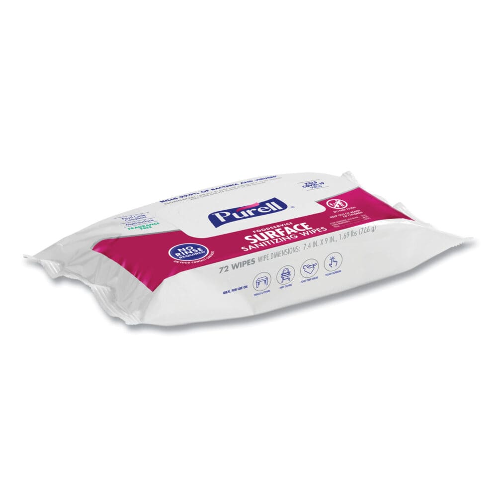 Foodservice Surface Sanitizing Wipes, 1-Ply, 7.4 x 9, Fragrance-Free, White, 72/Pouch, 12 Pouches/Carton - Image 4