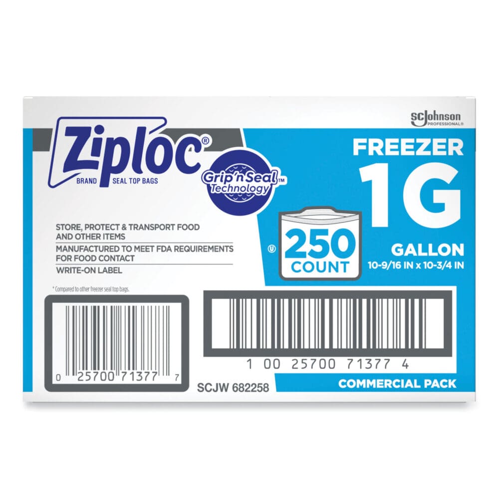 Double Zipper Freezer Bags, 1 gal, 2.7 mil, 10.56" x 10.75", Clear, 250/Carton - Image 3