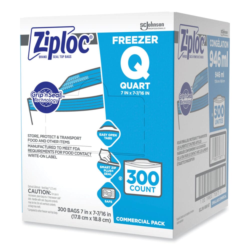 Double Zipper Freezer Bags, 1 qt, 2.7 mil, 7" x 7.75", Clear, 300/Carton - Image 5