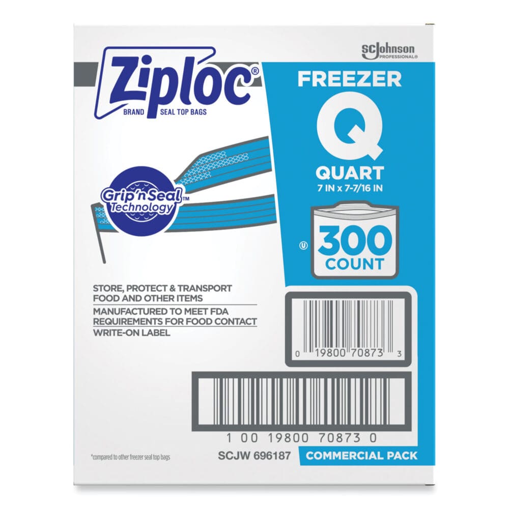 Double Zipper Freezer Bags, 1 qt, 2.7 mil, 7" x 7.75", Clear, 300/Carton - Image 3