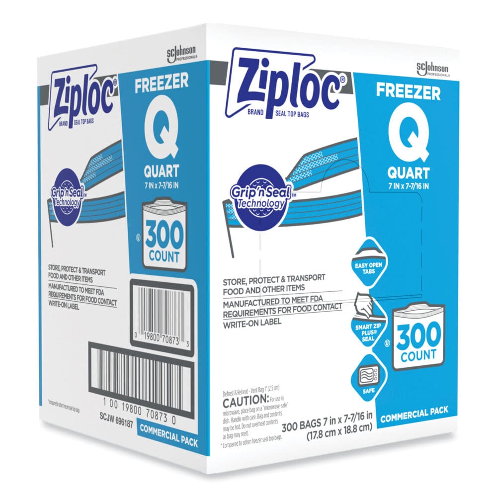 Double Zipper Freezer Bags, 1 qt, 2.7 mil, 7" x 7.75", Clear, 300/Carton - Image 2