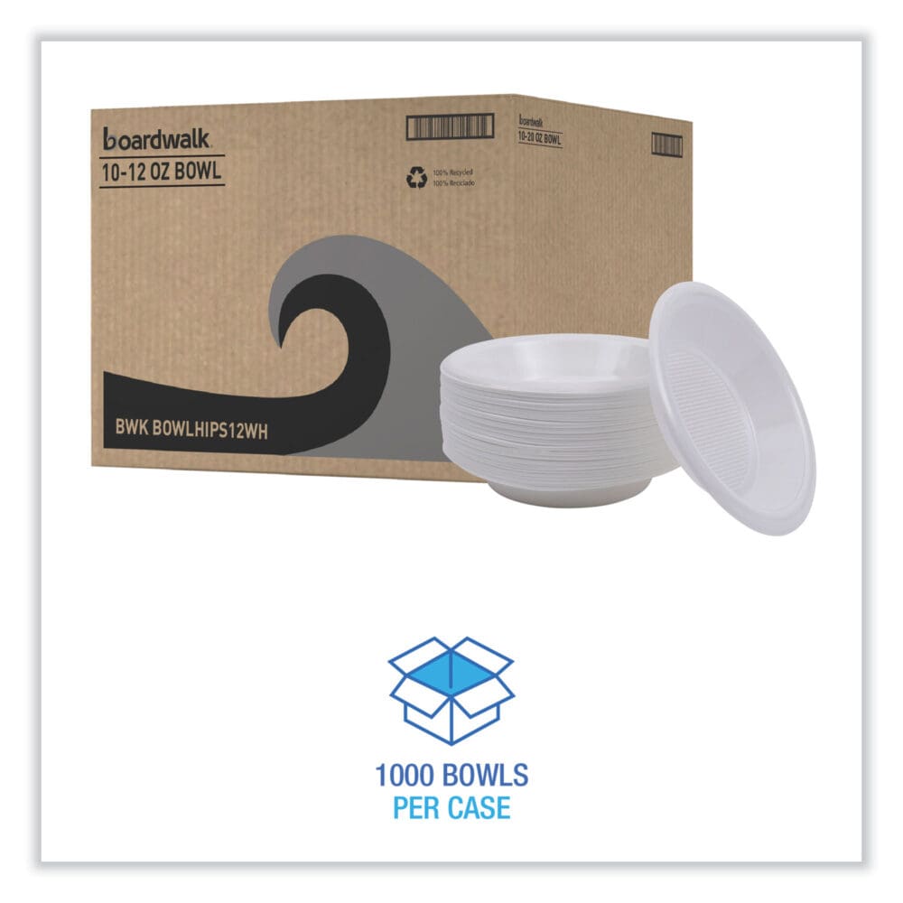 Hi-Impact Plastic Dinnerware, Bowl, 10 to 12 oz, White, 1,000/Carton - Image 2