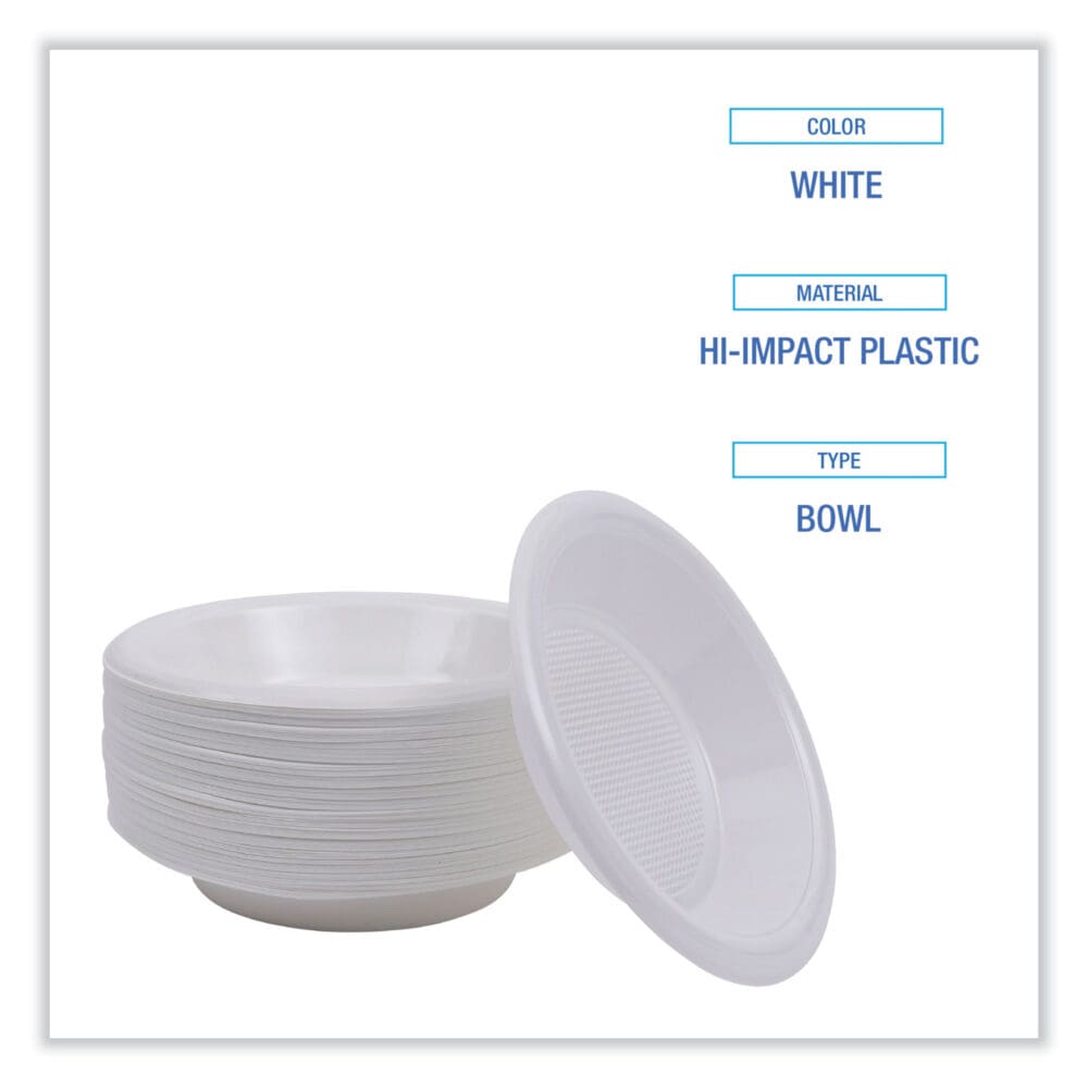 Hi-Impact Plastic Dinnerware, Bowl, 10 to 12 oz, White, 1,000/Carton - Image 3