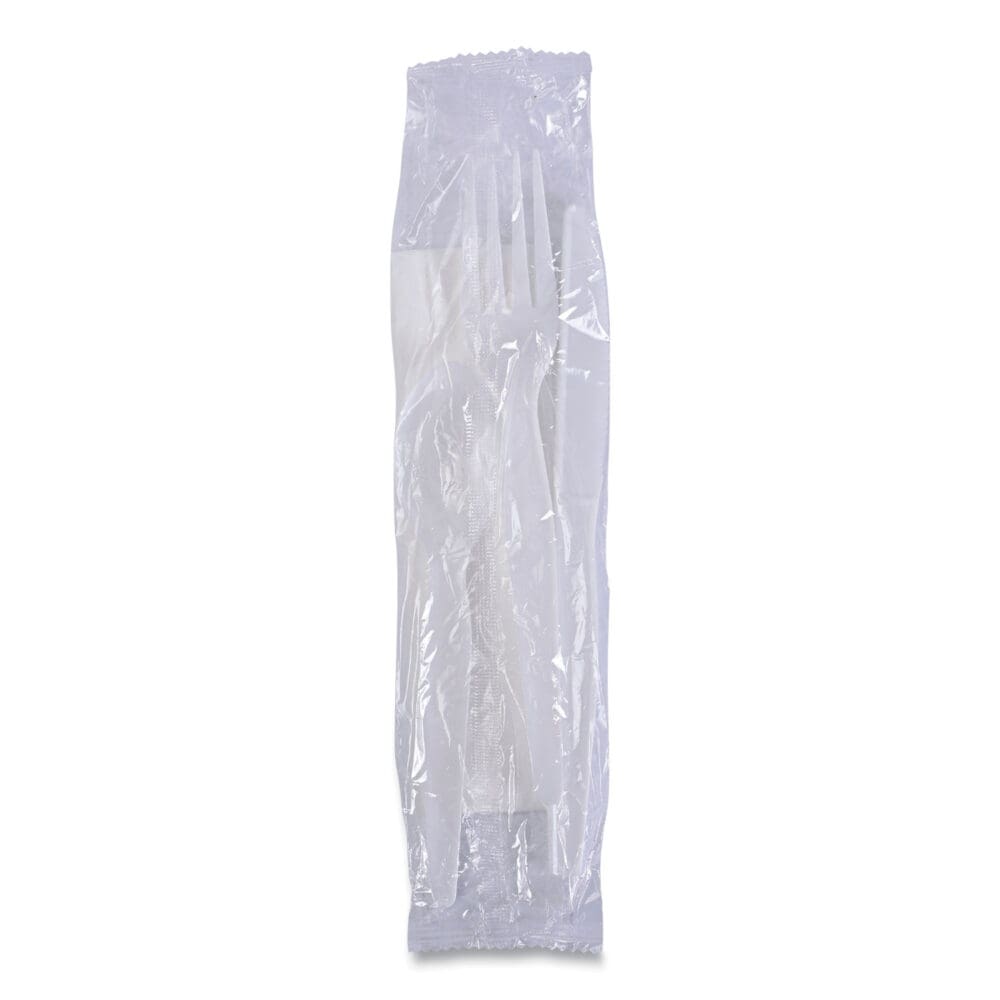 Four-Piece Cutlery Kit, Fork/Knife/Napkin/Teaspoon, Heavyweight, White, 250/Carton - Image 5
