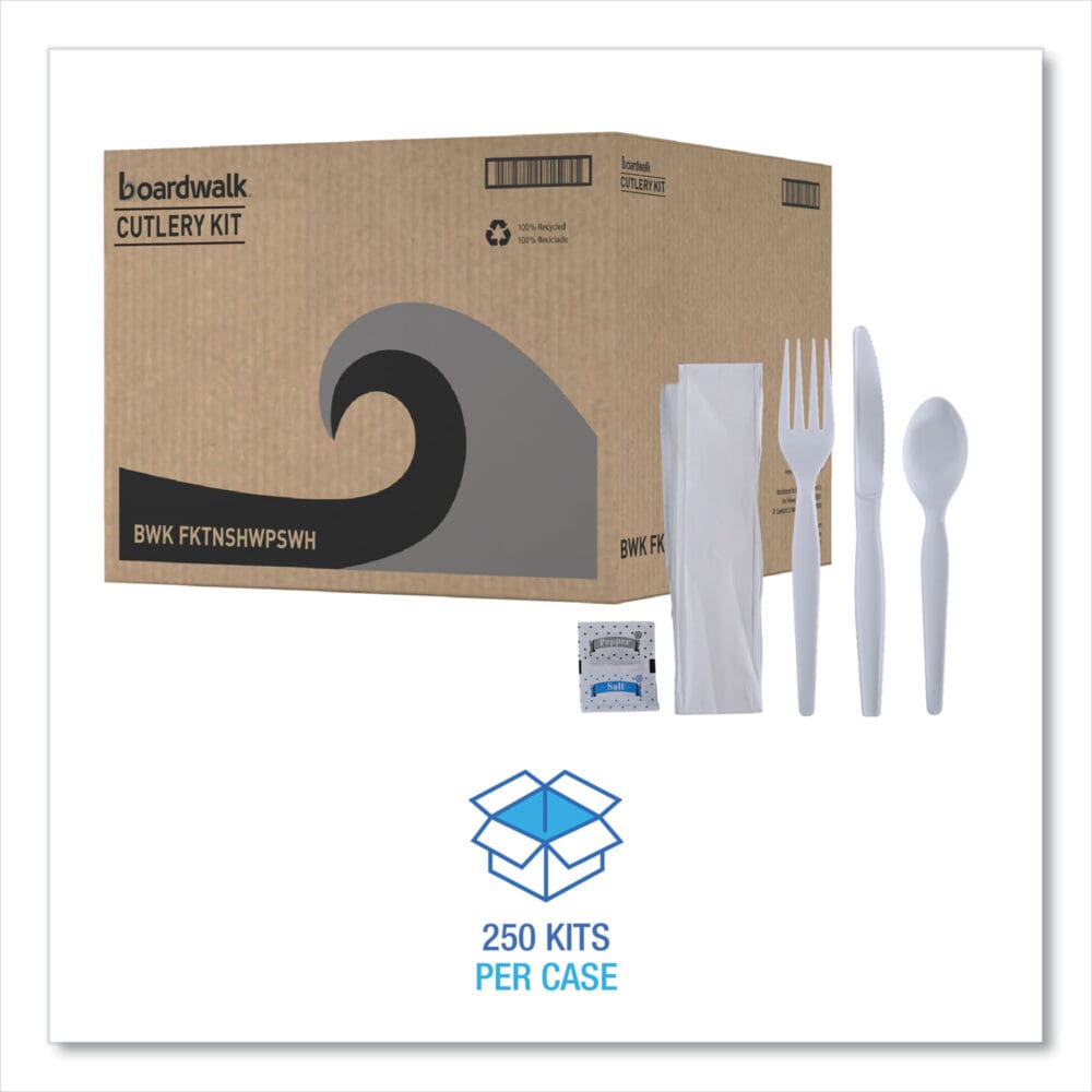 Six-Piece Cutlery Kit, Condiment/Fork/Knife/Napkin/Spoon, Heavyweight, White, 250/Carton - Image 8