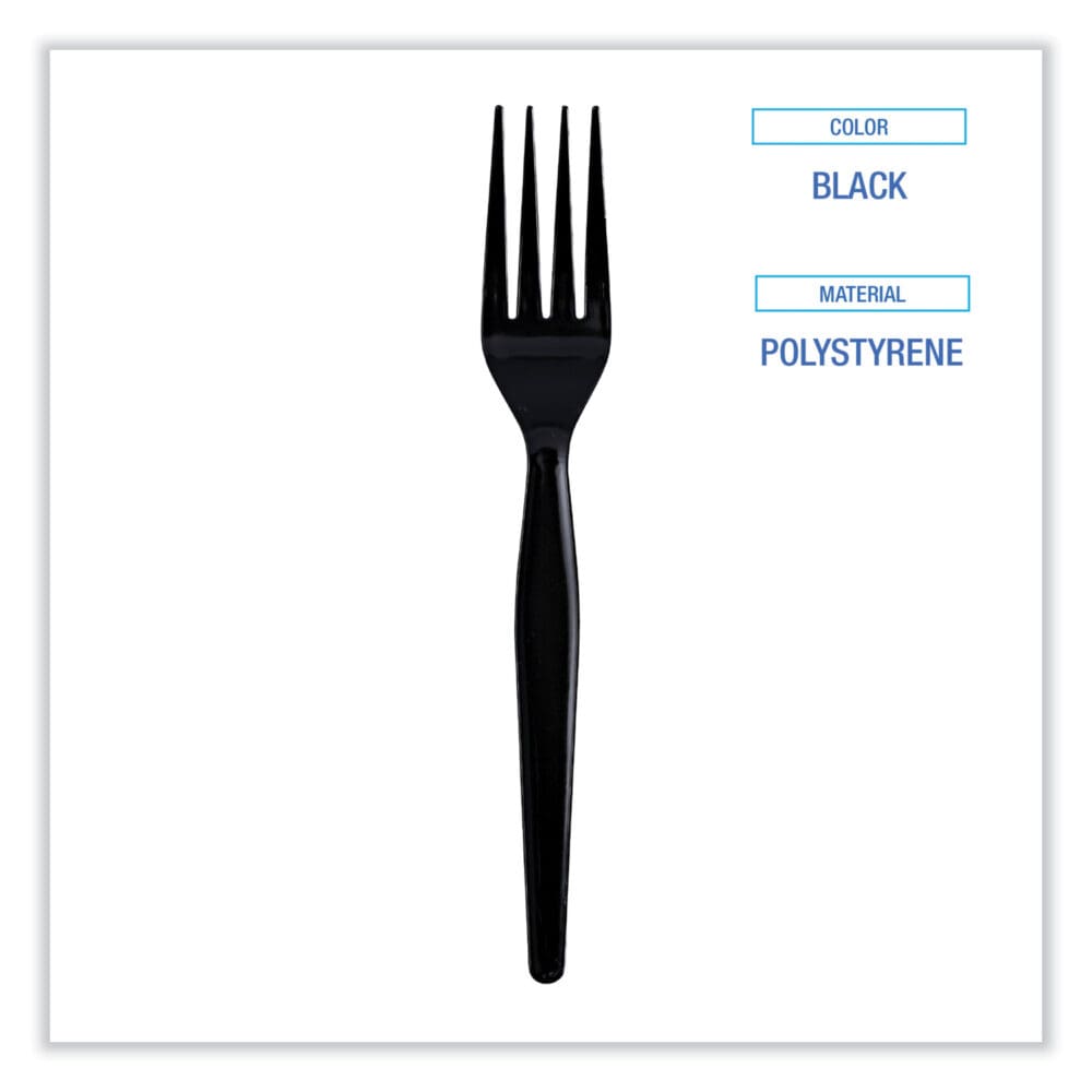 Heavyweight Wrapped Polystyrene Cutlery, Fork, Black, 1,000/Carton - Image 2