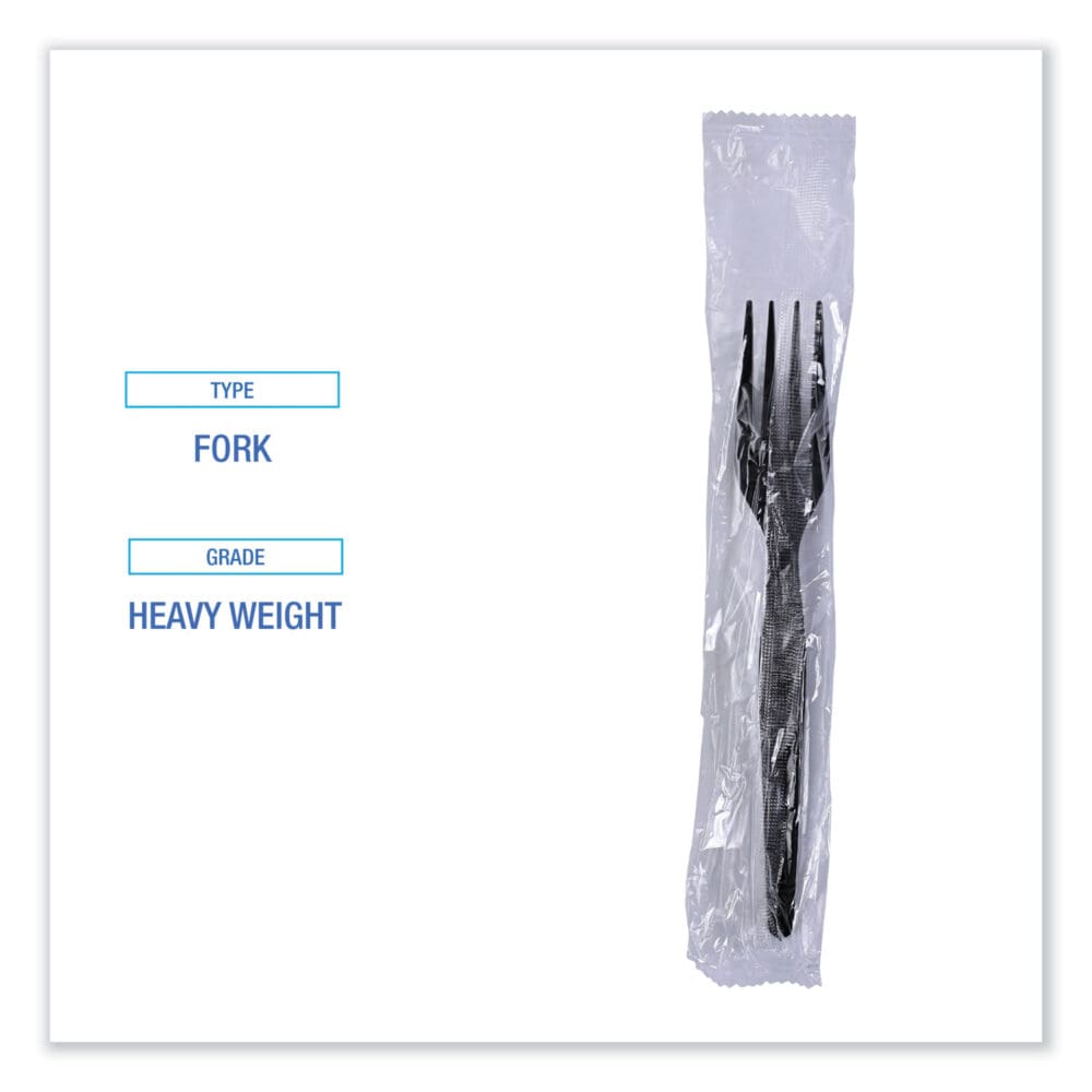 Heavyweight Wrapped Polystyrene Cutlery, Fork, Black, 1,000/Carton - Image 3