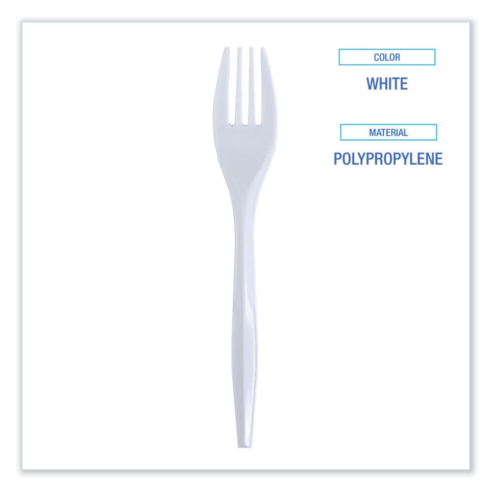 Mediumweight Wrapped Polypropylene Cutlery, Fork, White, 1000/Carton - Image 2