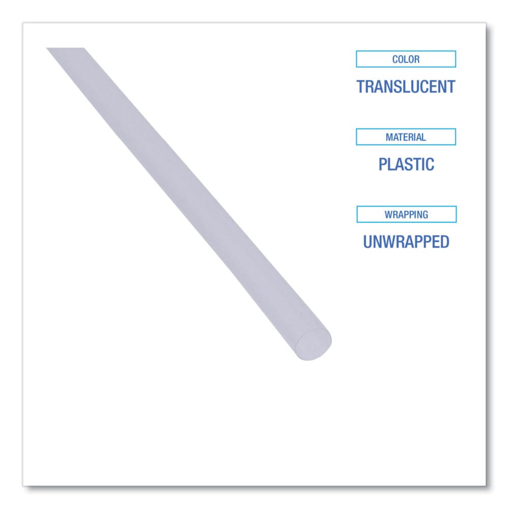 Jumbo Straws, 7.75", Plastic, Translucent, Unwrapped, 250/Pack, 50 Packs/Carton - Image 3