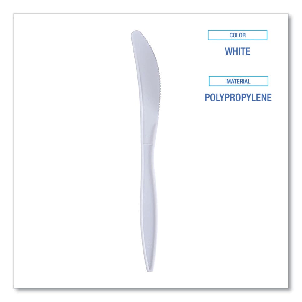 Mediumweight Wrapped Polypropylene Cutlery, Knives, White, 1,000/Carton - Image 2