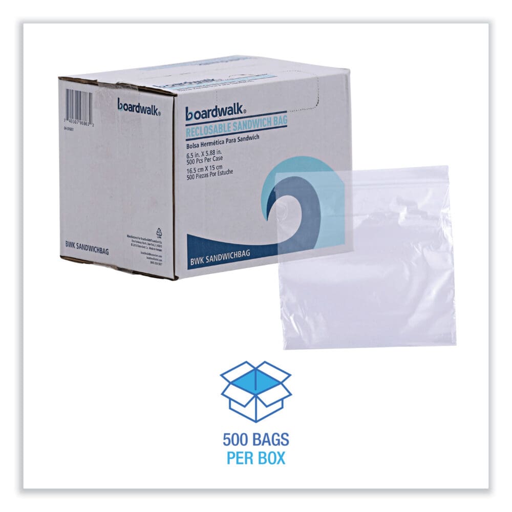 Reclosable Food Storage Bags, Sandwich, 1.15 mil, 6.5" x 5.89", Clear, 500/Box - Image 2