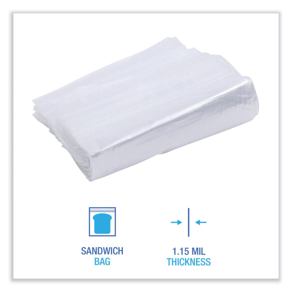 Reclosable Food Storage Bags, Sandwich, 1.15 mil, 6.5" x 5.89", Clear, 500/Box - Image 3