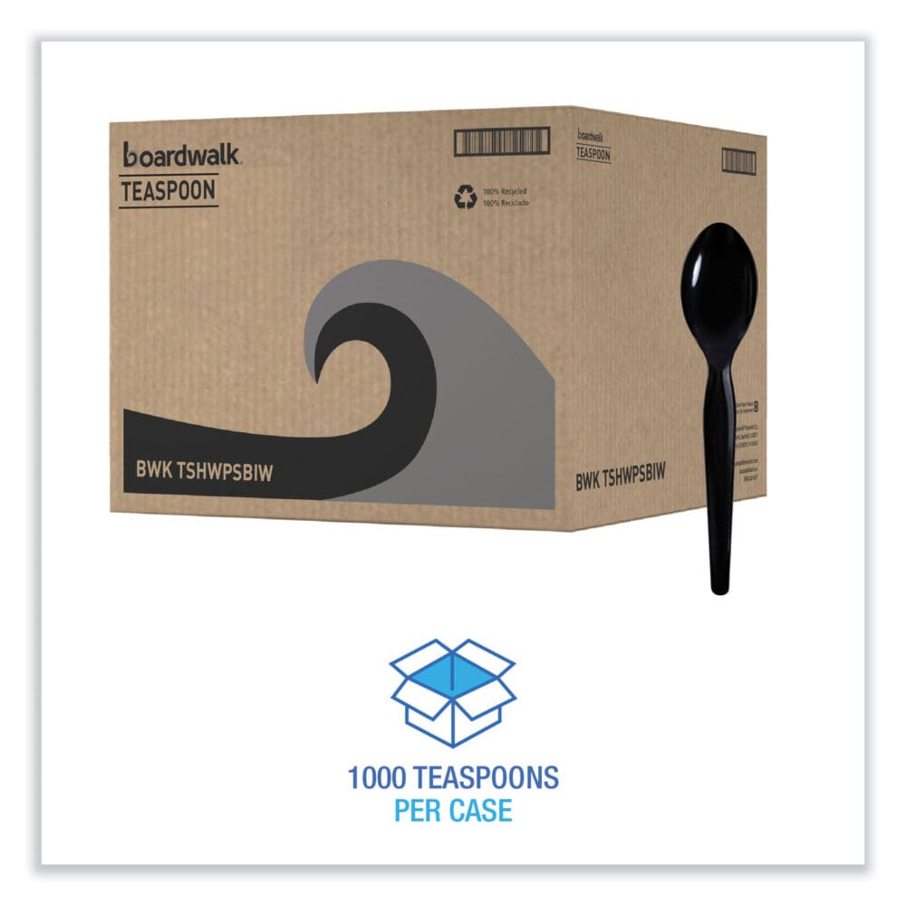 Heavyweight Wrapped Polystyrene Cutlery, Teaspoon, Black, 1,000/Carton - Image 9