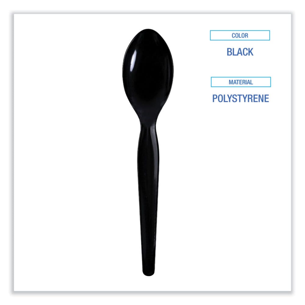 Heavyweight Wrapped Polystyrene Cutlery, Teaspoon, Black, 1,000/Carton - Image 2