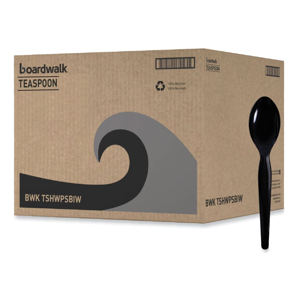 Heavyweight Wrapped Polystyrene Cutlery, Teaspoon, Black, 1,000/Carton - Image 7
