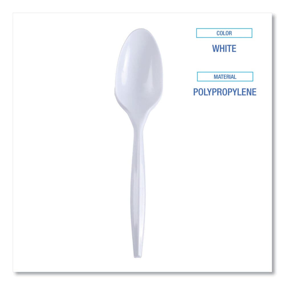 Mediumweight Wrapped Polypropylene Cutlery, Teaspoon, White, 1,000/Carton - Image 2