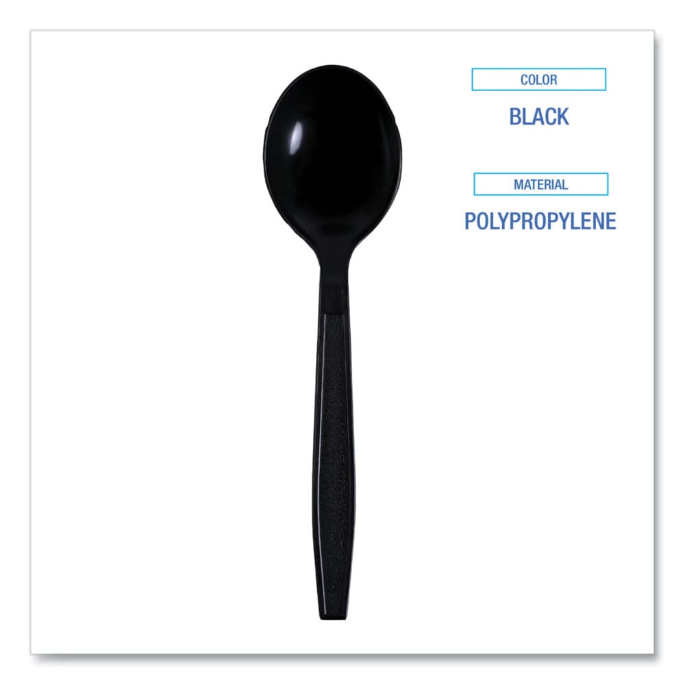 Heavyweight Wrapped Polypropylene Cutlery, Soup Spoon, Black, 1,000/Carton - Image 2