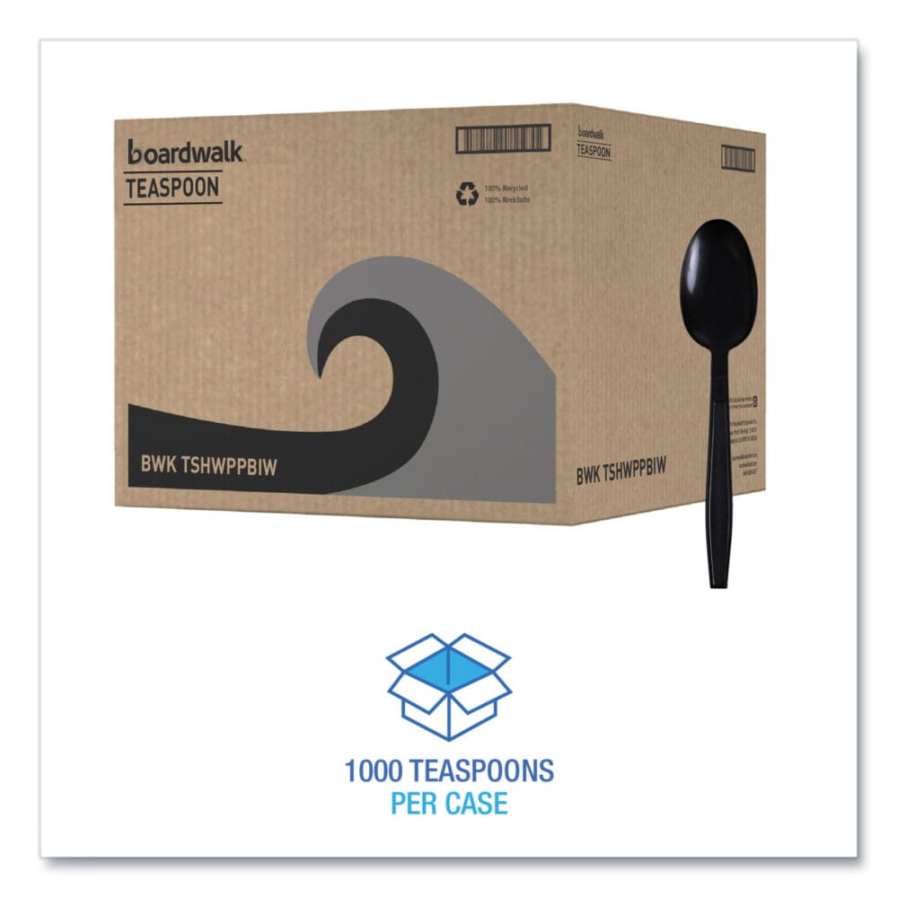 Heavyweight Wrapped Polypropylene Cutlery, Teaspoon, Black, 1,000/Carton - Image 2