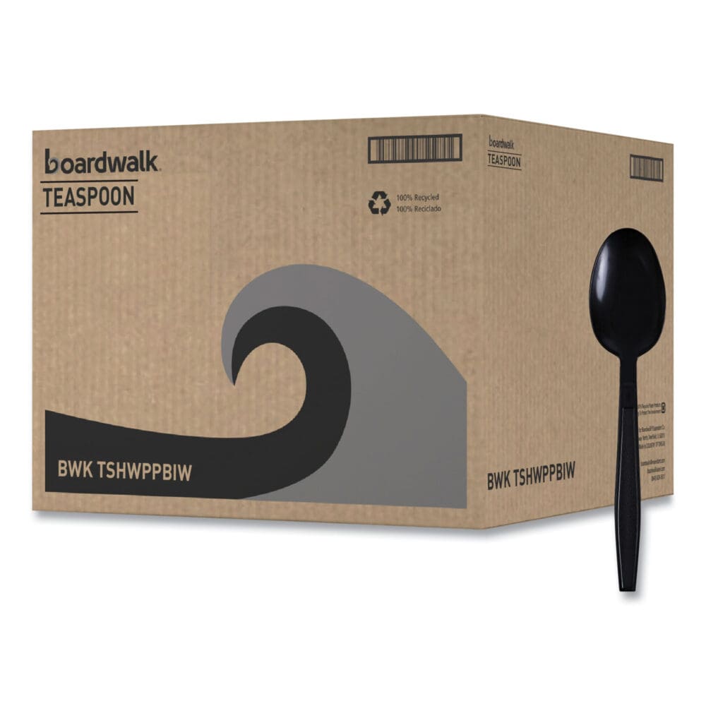 Heavyweight Wrapped Polypropylene Cutlery, Teaspoon, Black, 1,000/Carton - Image 8