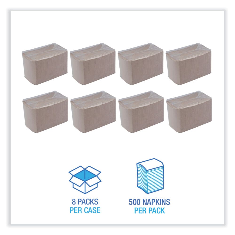 Beverage Napkins, 1-Ply, 9.5" x 9.5", Kraft, 500/Pack, 8 Packs/Carton - Image 2
