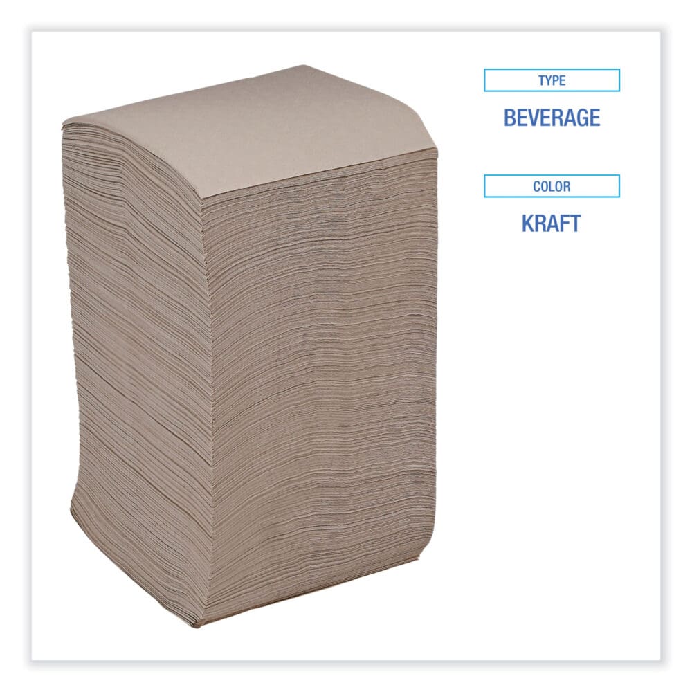 Beverage Napkins, 1-Ply, 9.5" x 9.5", Kraft, 500/Pack, 8 Packs/Carton - Image 3