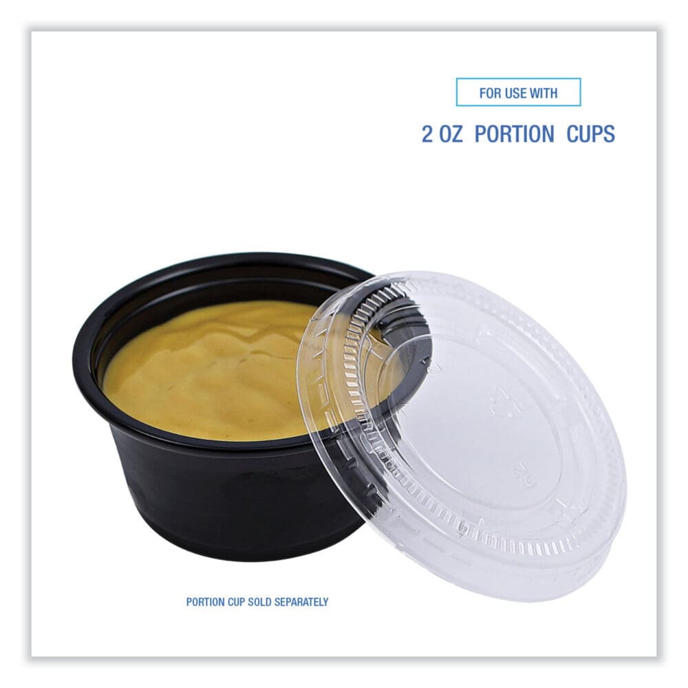 Souffle/Portion Cup Lids, Fits 1.5 oz and 2 oz Portion Cups, Clear, 2,500/Carton - Image 3