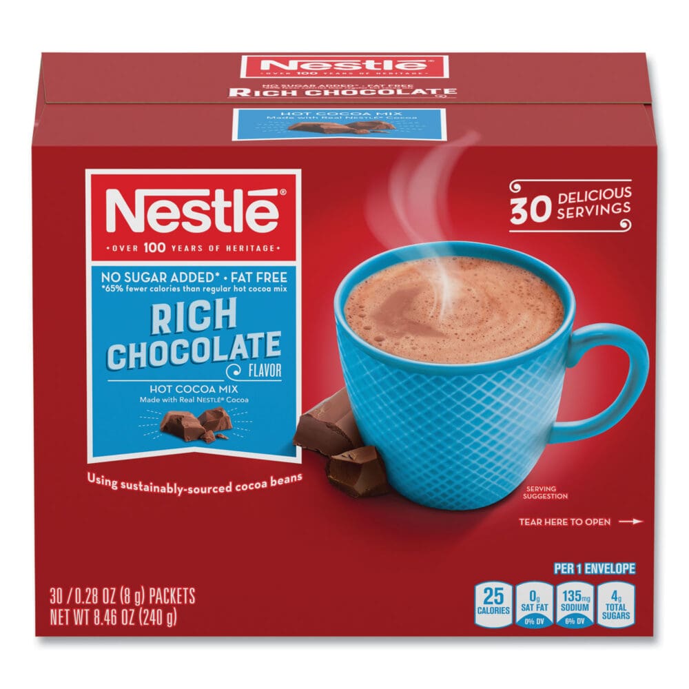 Hot Cocoa Mix, Rich Chocolate, 0.28 oz Packet, 30 Packets/Box, 6 Boxes/Carton - Image 5