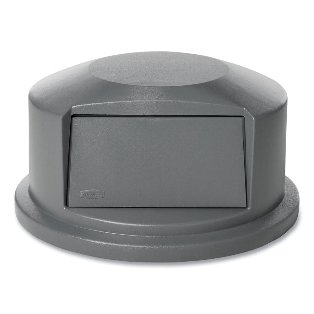Round BRUTE Dome Top Receptacle, Push Door for 44 gal Containers, 24.81" Diameter x 12.63h, Gray - Image 2