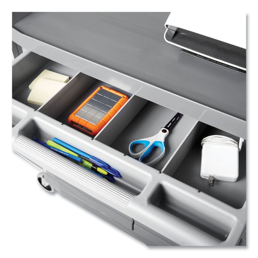 Xtra Instrument Cart with Locking Storage Area, Plastic, 3 Shelves, 300 lb Capacity, 20" x 40.63" x 37.8", Gray - Image 5