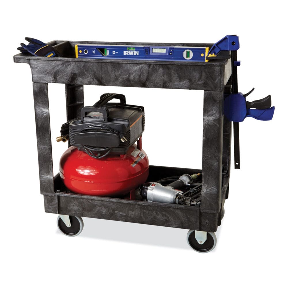 Service/Utility Carts, Plastic, 2 Shelves, 500 lb Capacity, 34.13" x 17.38" x 32.38", Black - Image 5