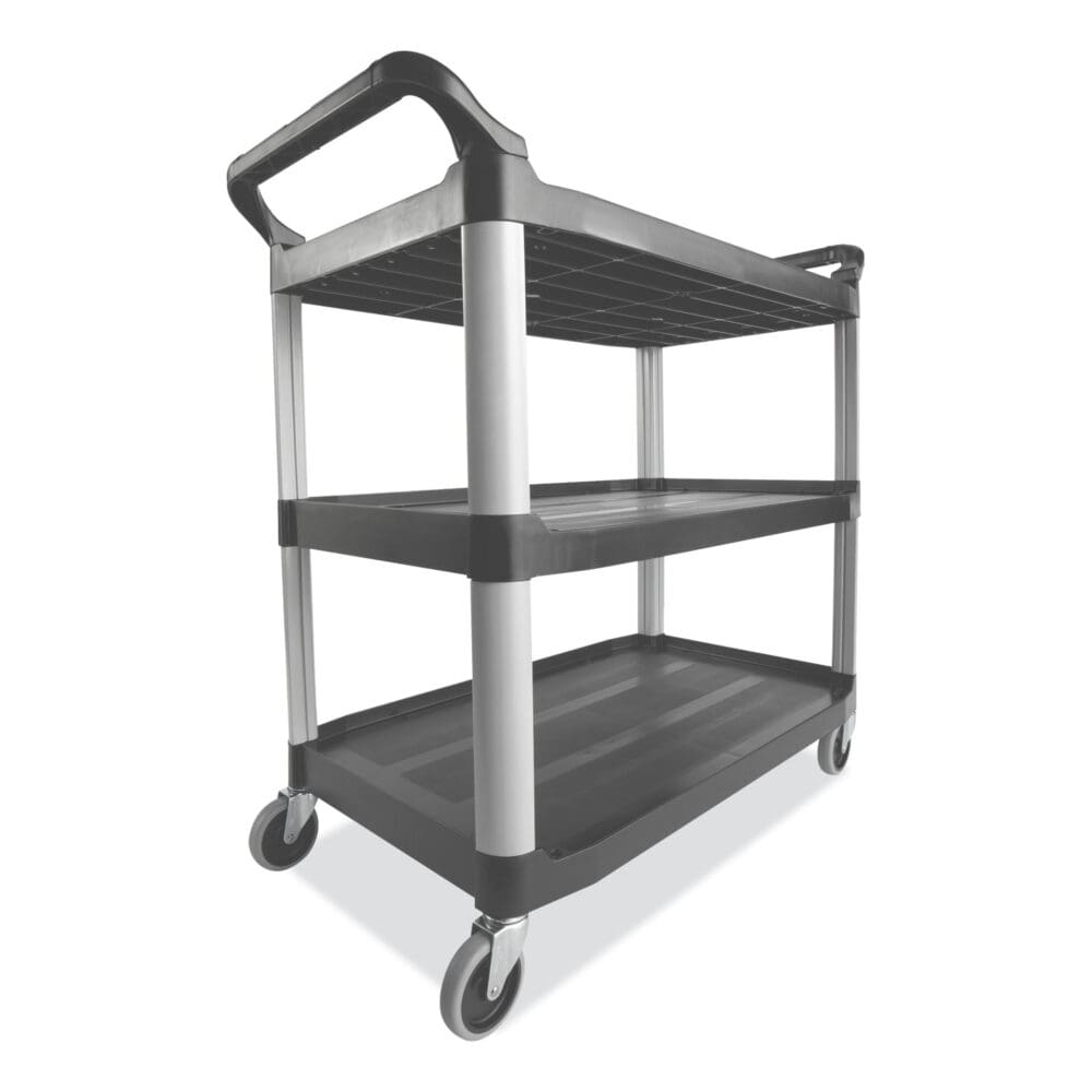 Xtra Utility Cart with Open Sides, Plastic, 3 Shelves, 300 lb Capacity, 20" x 40.63" x 37.8", Gray - Image 2