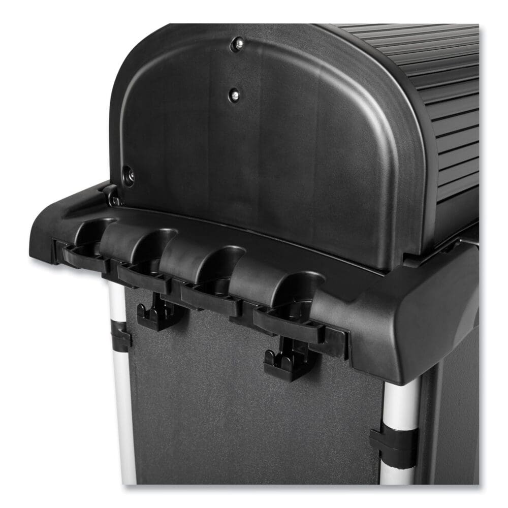Executive High Security Janitorial Cleaning Cart, Plastic, 4 Shelves, 1 Bin, 23.1" x 39.6" x 27.5", Black - Image 7