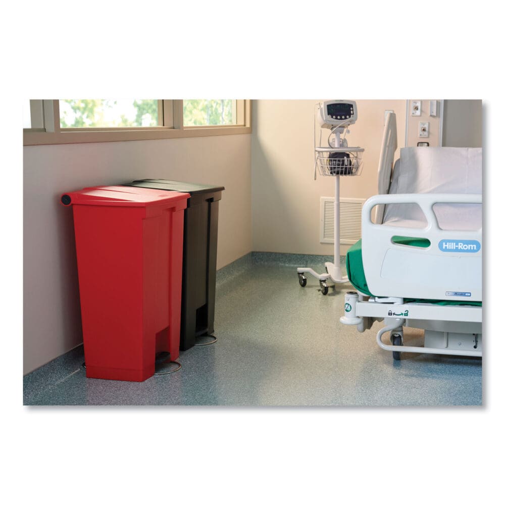 Indoor Utility Step-On Waste Container, 18 gal, Plastic, Red - Image 2