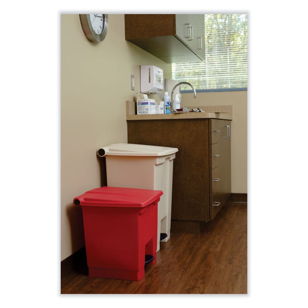 Indoor Utility Step-On Waste Container, 8 gal, Plastic, Red - Image 3