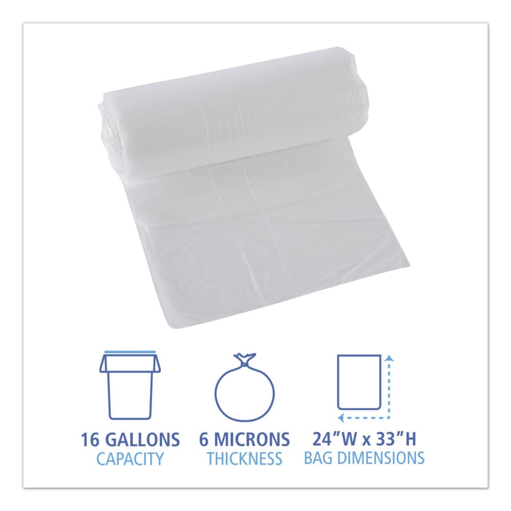 High-Density Can Liners, 16 gal, 6 mic, 24" x 33", Natural, 50 Bags/Roll, 20 Rolls/Carton - Image 7