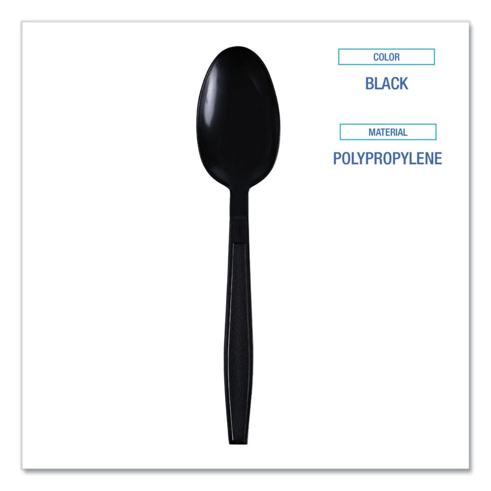 Heavyweight Wrapped Polypropylene Cutlery, Teaspoon, Black, 1,000/Carton - Image 3