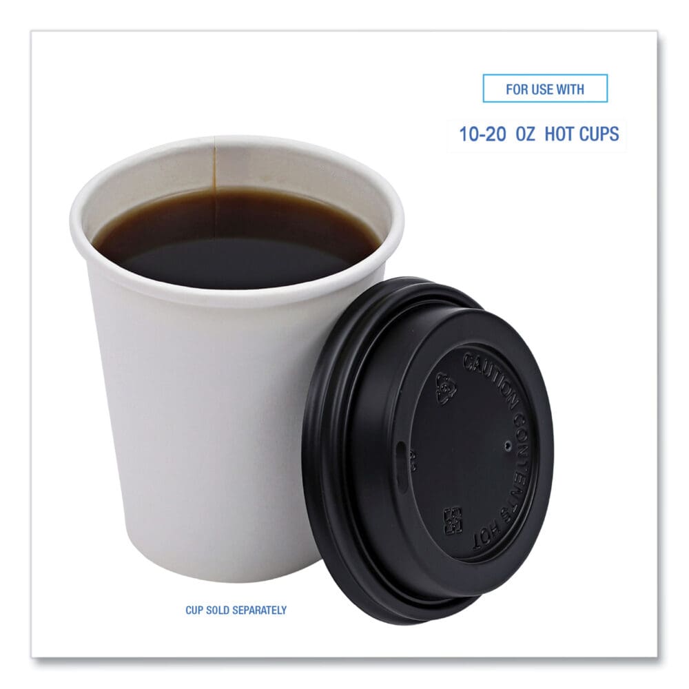 Hot Cup Lids, Fits 10 oz to 20 oz Hot Cups, Black, 1,000/Carton - Image 5
