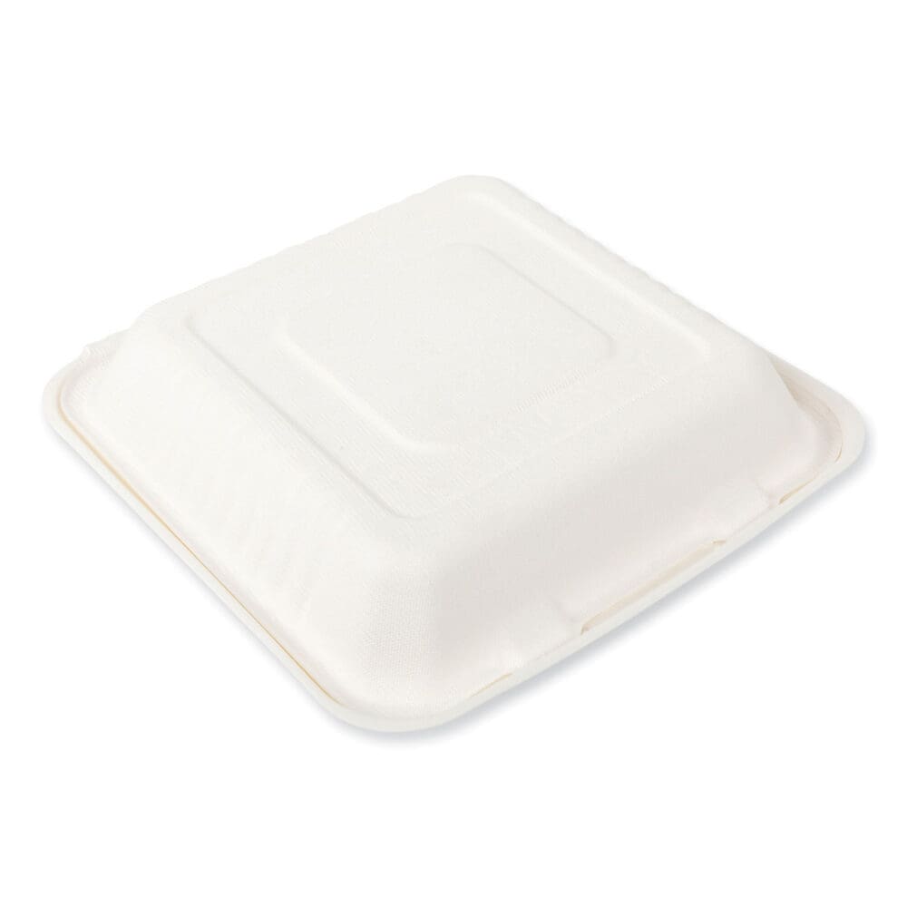 Bagasse PFAS-Free Food Containers, 3-Compartment, 9 x 9 x 3.19, White, Bamboo/Sugarcane, 200/Carton - Image 3