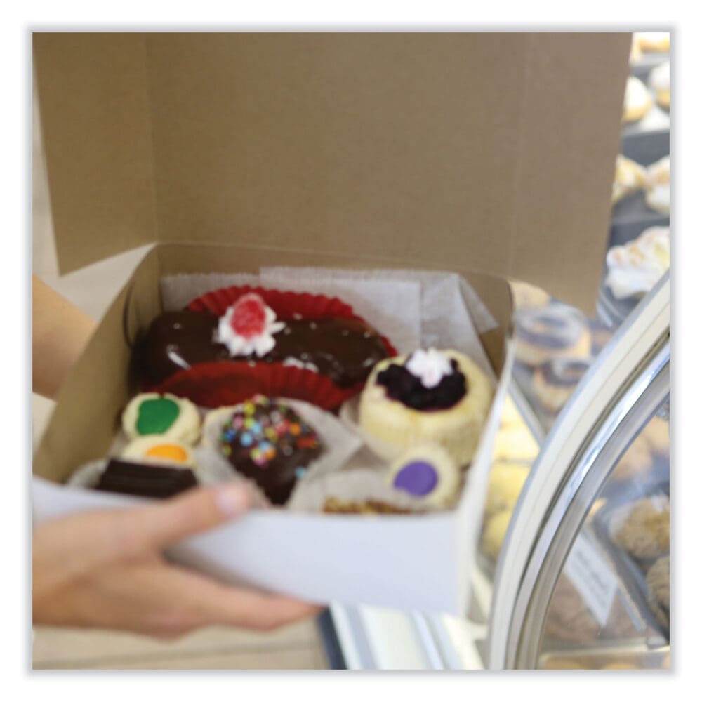 White One-Piece Non-Window Bakery Boxes, Standard, 8 x 2.5 x 8, White, Paper, 250/Bundle - Image 3