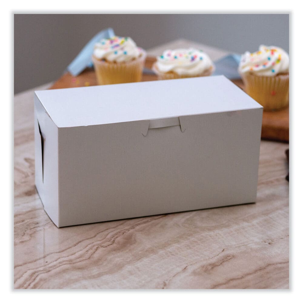 White One-Piece Non-Window Bakery Boxes, Standard, 9 x 5 x 4, White, Paper, 250/Bundle - Image 3